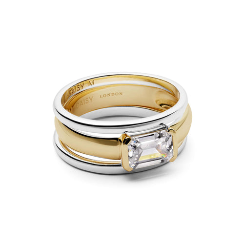 Polly Newman Mixed Metal Crystal Ring Stack 18ct Gold Plate