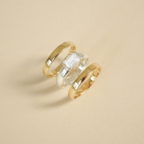 Polly Newman Mixed Metal Crystal Ring Stack Silver Plate