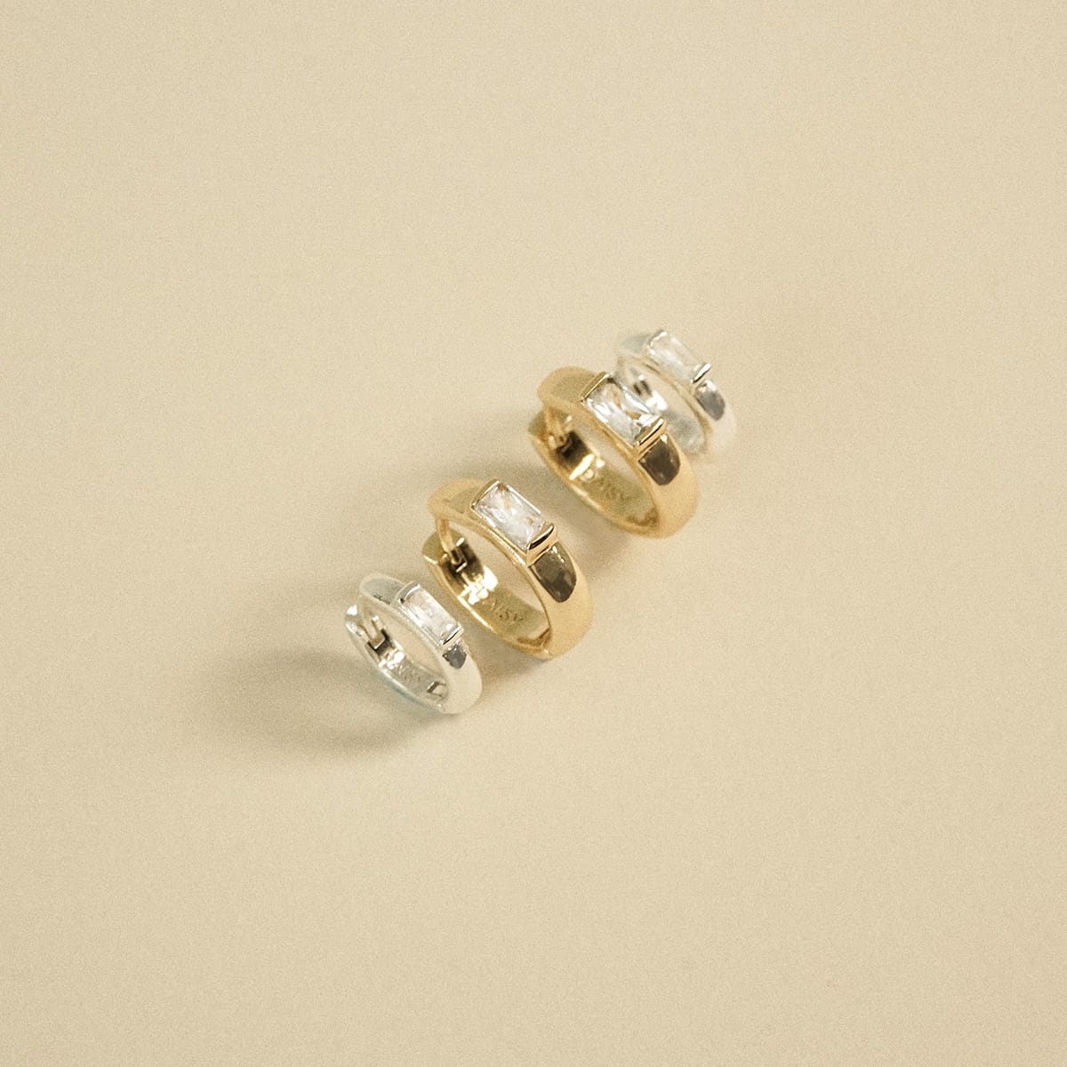 Polly Newman Mixed Metal Huggie Earring Stack 18ct Gold Plate