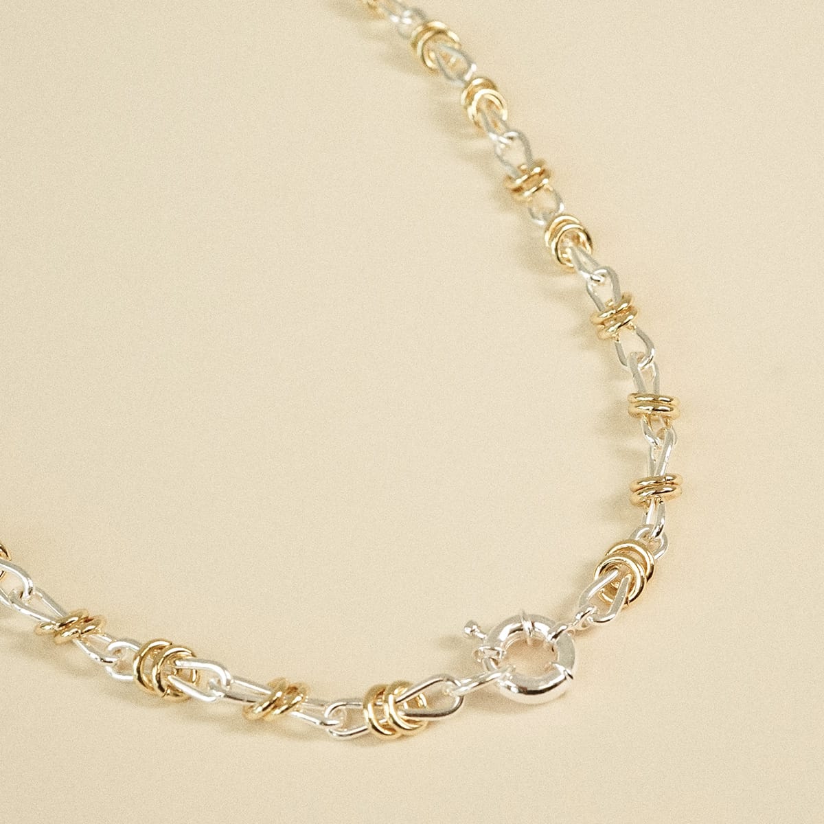 Polly Newman Mixed Metal Knot Chain Necklace Silver Plate