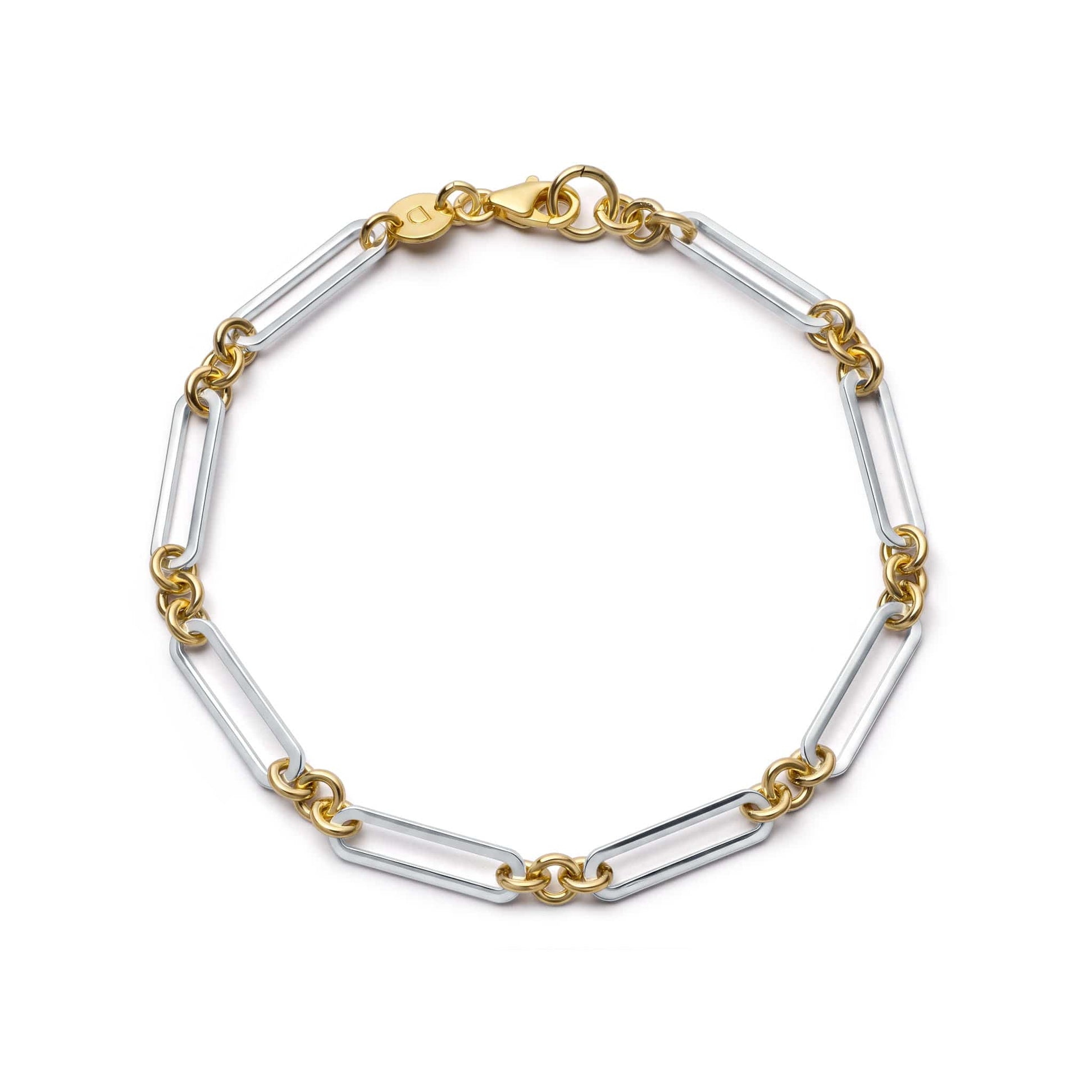 Polly Newman Mixed Metal Paperclip Chain Bracelet Silver Plate