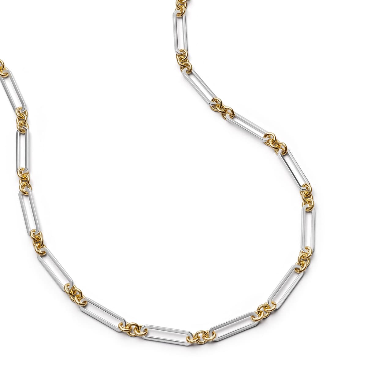 Polly Newman Mixed Metal Paperclip Chain Necklace Silver Plate