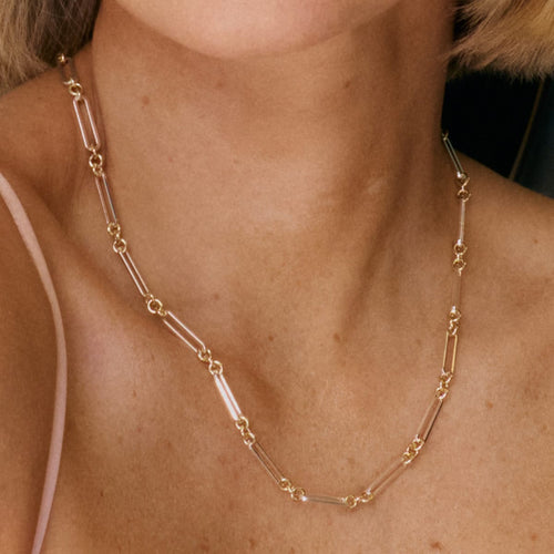 Polly Newman Mixed Metal Paperclip Chain Necklace Silver Plate