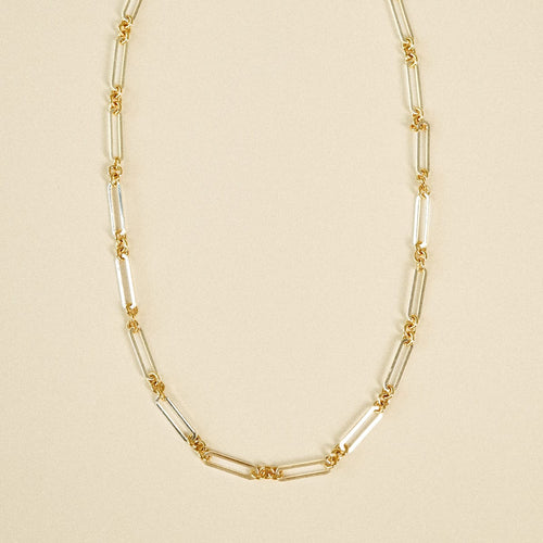 Polly Newman Mixed Metal Paperclip Chain Necklace Silver Plate