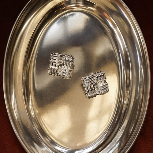 Polly Oversized Lattice Stud Earrings Silver Plate