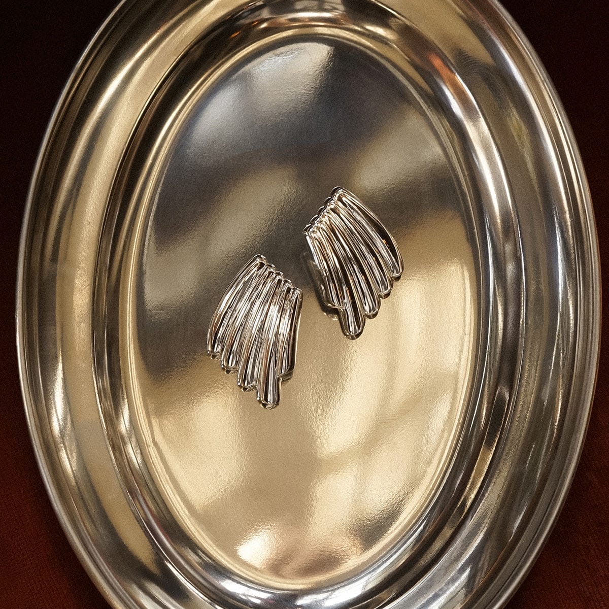 Polly Oversized Wave Stud Earrings Silver Plate