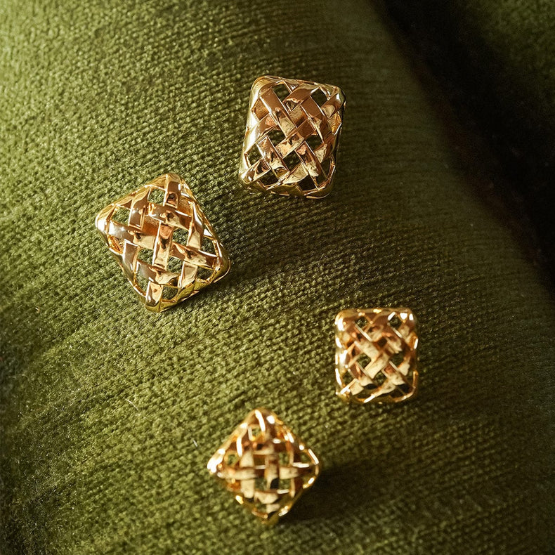 Polly Oversized Woven Square Stud Earrings 18ct Gold Plate