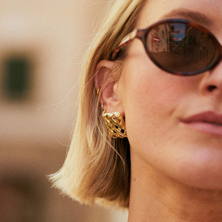 Polly Oversized Woven Square Stud Earrings 18ct Gold Plate recommended