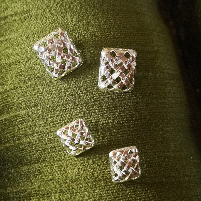 Polly Oversized Woven Square Stud Earrings Silver Plate