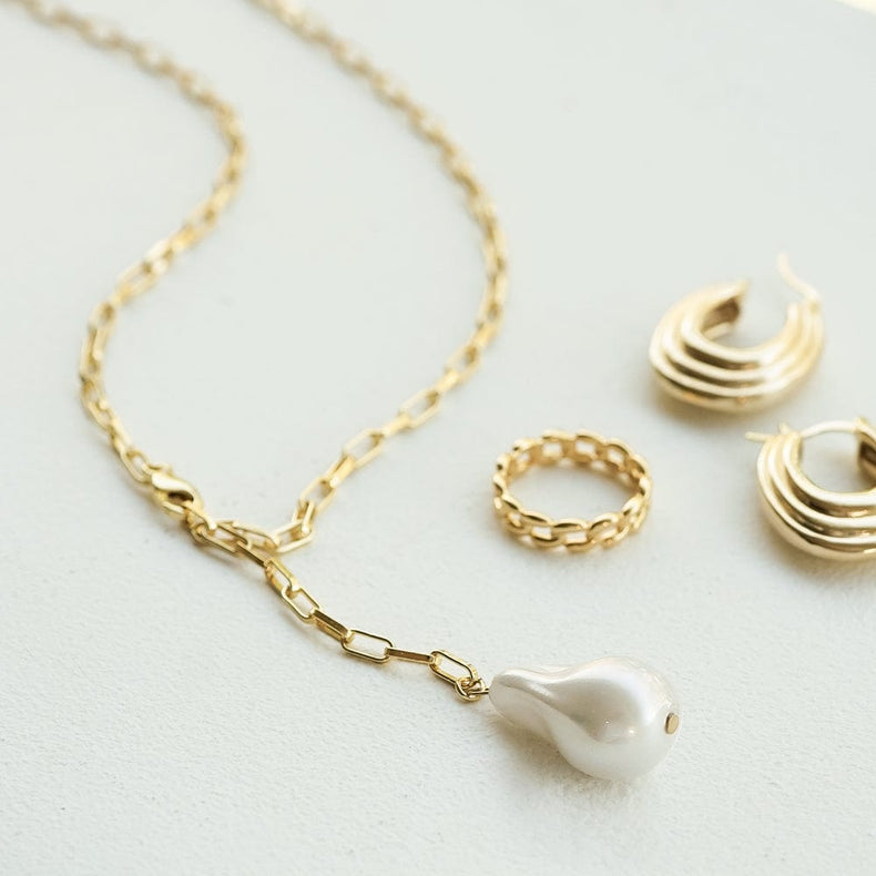 Polly Baroque Pearl Chain Necklace 18ct Gold Plate