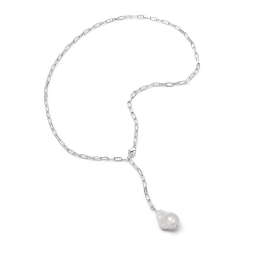 Polly Baroque Pearl Chain Necklace Silver Plate