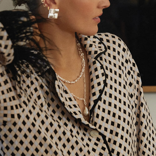 Polly Baroque Pearl Chain Necklace Silver Plate