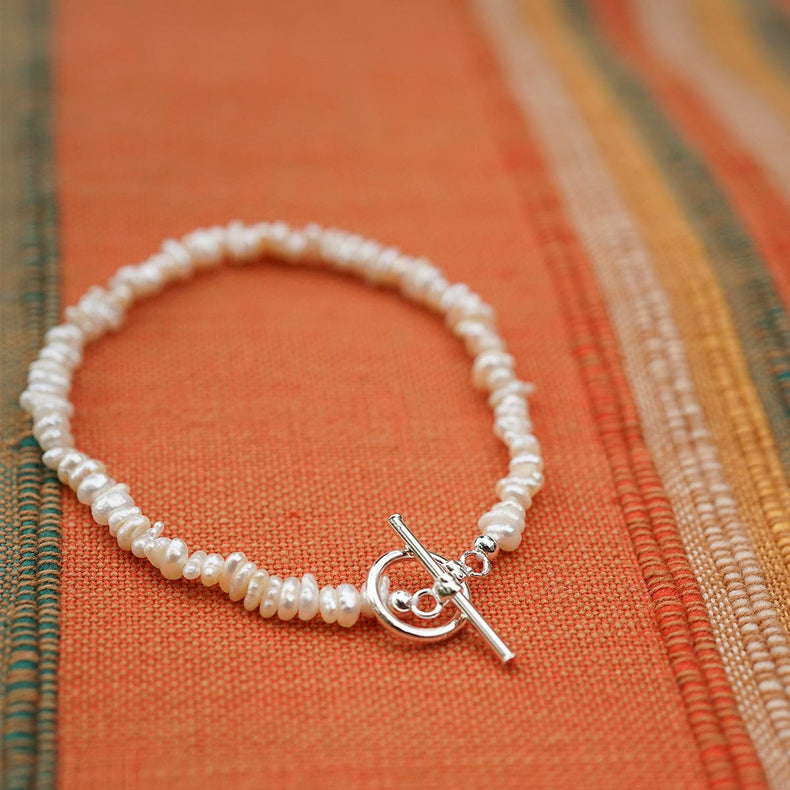 Polly Beach Pearl T Bar Bracelet Sterling Silver