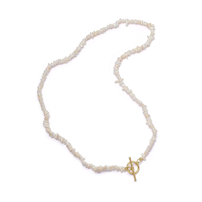 Polly Beach Pearl T Bar Necklace 18ct Gold Plate