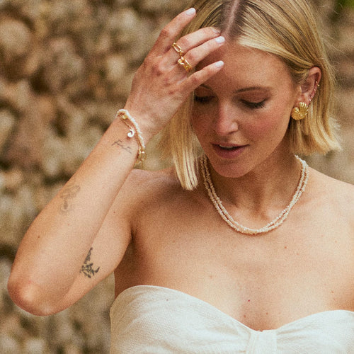 Polly Beach Pearl and Fish Cord Necklace Layering Set 18ct Gold Plate