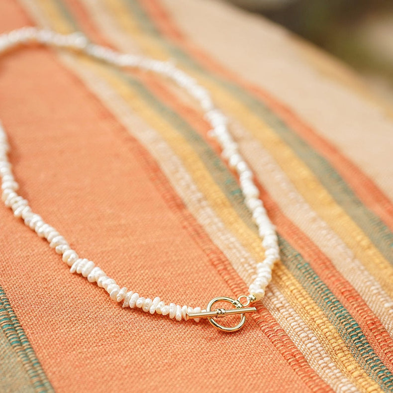 Polly Beach Pearl T Bar Necklace 18ct Gold Plate