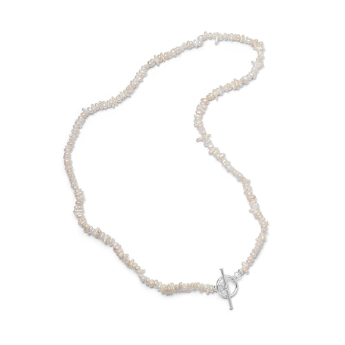 Polly Beach Pearl T Bar Necklace Sterling Silver