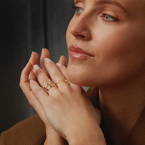 Polly Black Onyx Bobble Ring 18ct Gold Plate