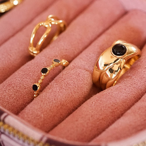 Polly Black Onyx Bobble Ring 18ct Gold Plate