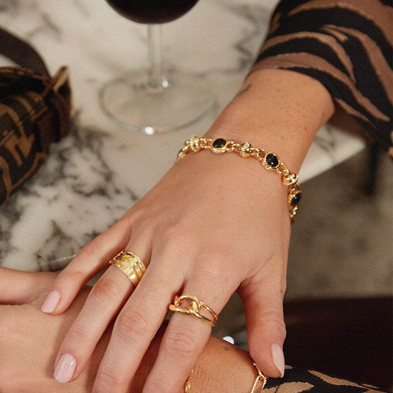 Polly Black Onyx Chain Bracelet 18ct Gold Plate