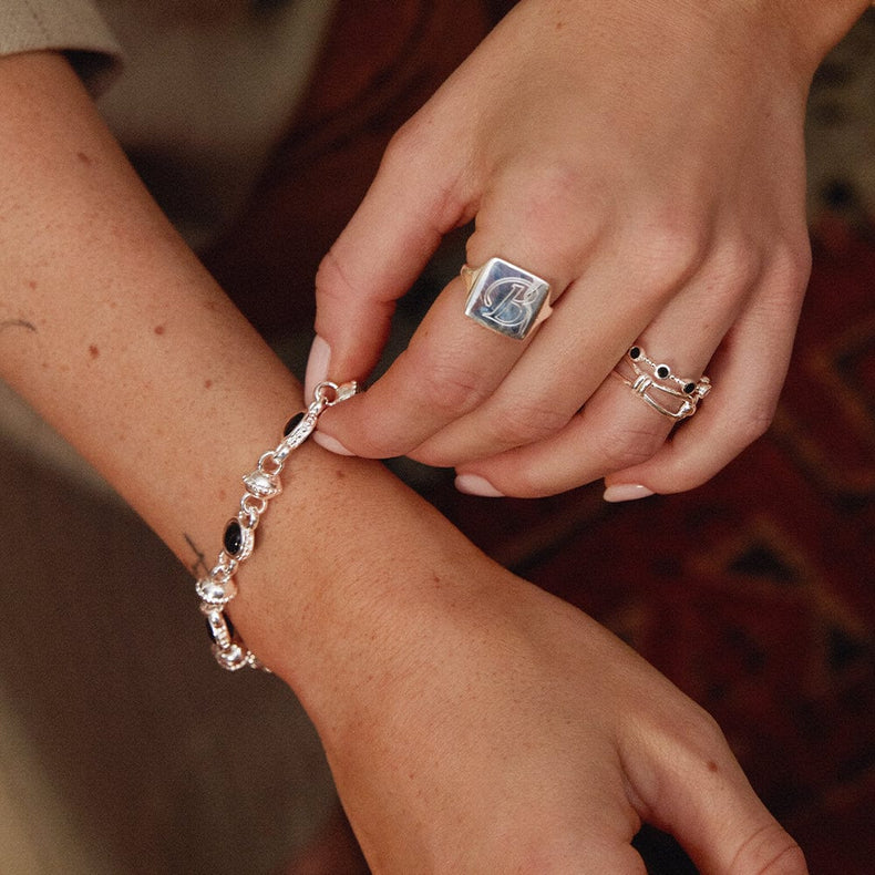 Polly Black Onyx Chain Bracelet Silver Plate