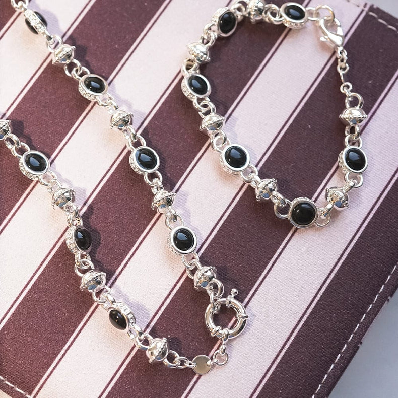 Polly Black Onyx Chain Bracelet Silver Plate