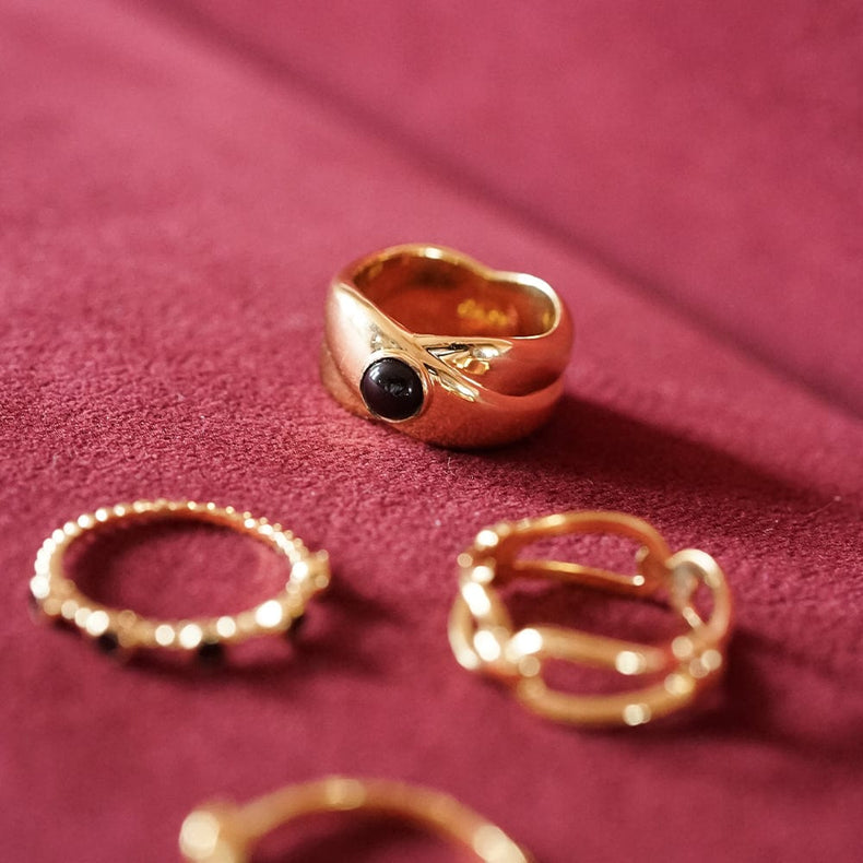 Polly Black Onyx Chunky Band Ring 18ct Gold Plate