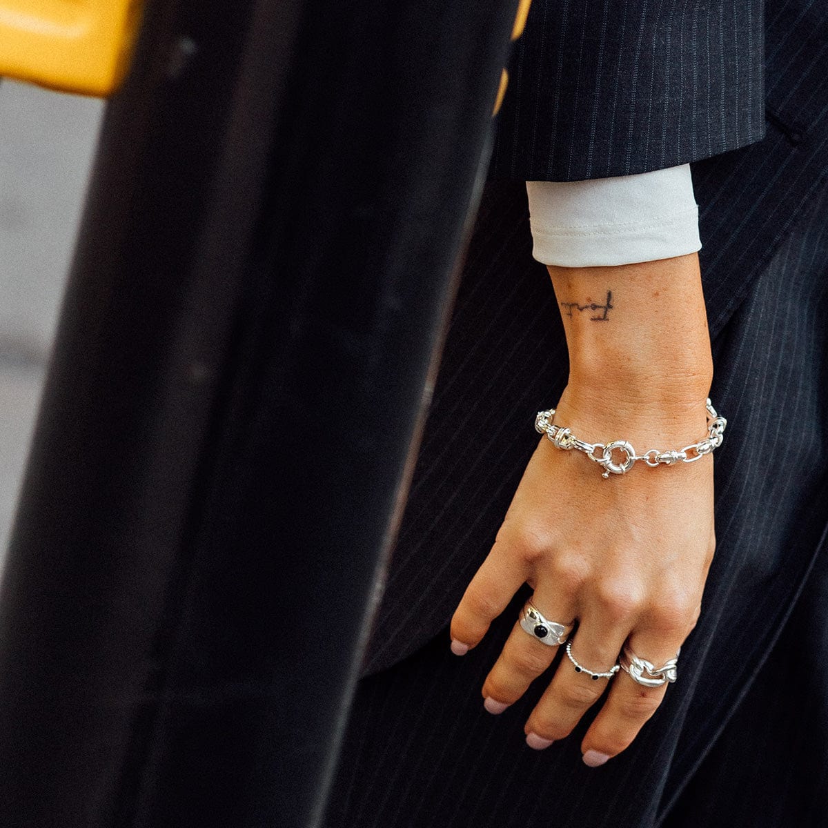 Polly Sayer Black Onyx Chunky Band Ring Silver Plate