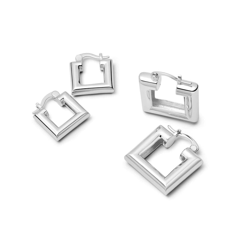 Polly Chubby Hoop Earring Stack Silver Plate