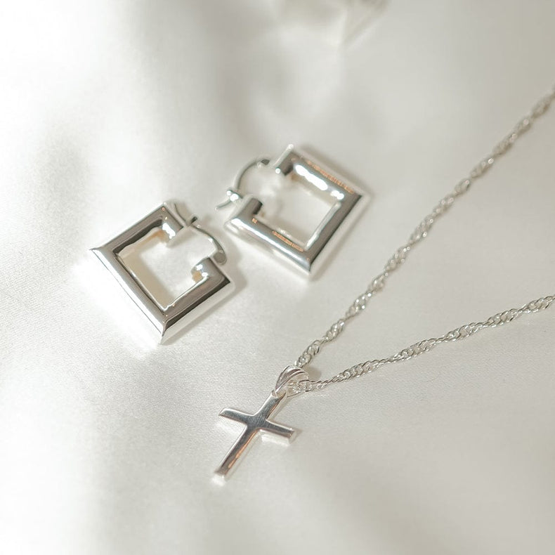 Polly Chubby Square Hoop Earrings Silver Plate