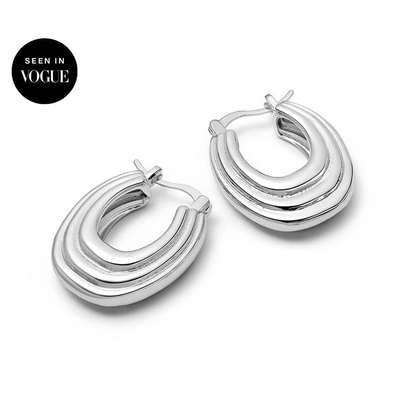 Polly Chunky Ridge Hoop Earrings Silver Plate