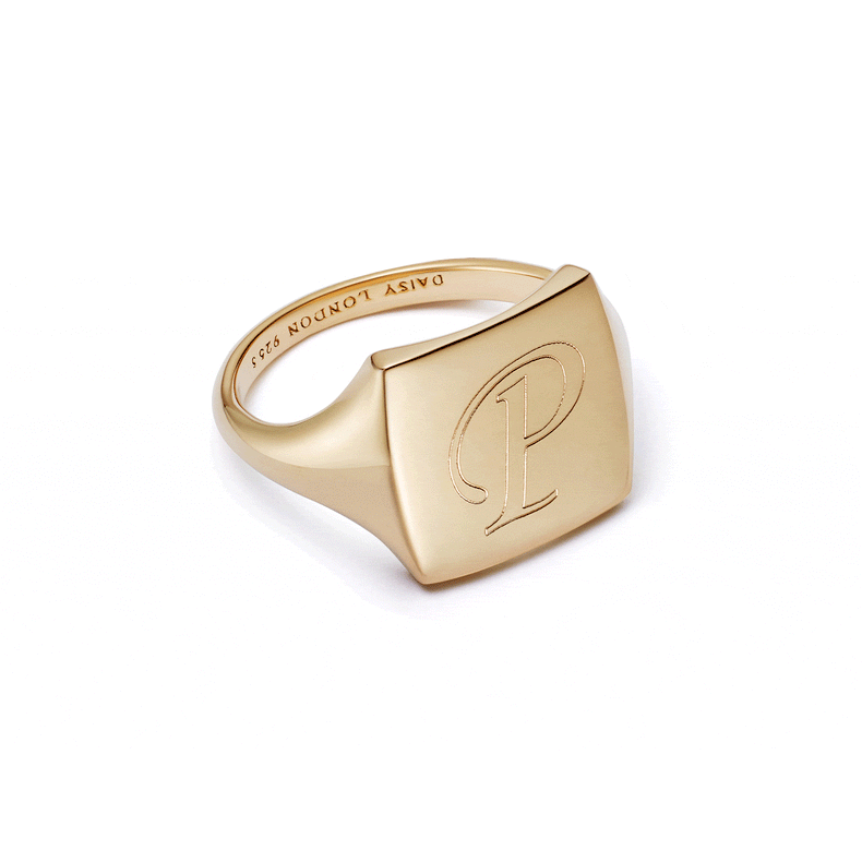 Polly Engravable Square Signet Ring 18ct Gold Plate
