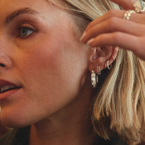 Polly Mini Ridge Hoop Earrings Silver Plate