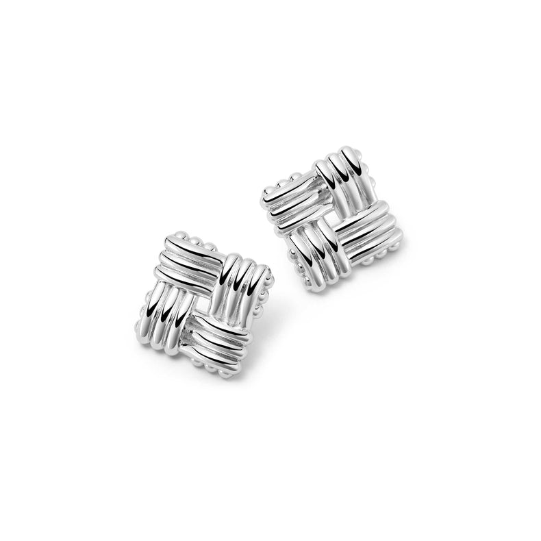 Polly Mini Lattice Stud Earrings Silver Plate