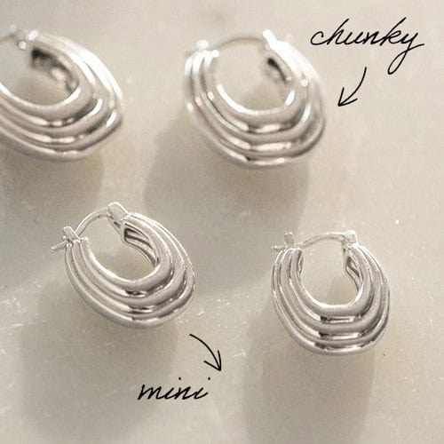 Polly Mini Ridge Hoop Earrings Silver Plate