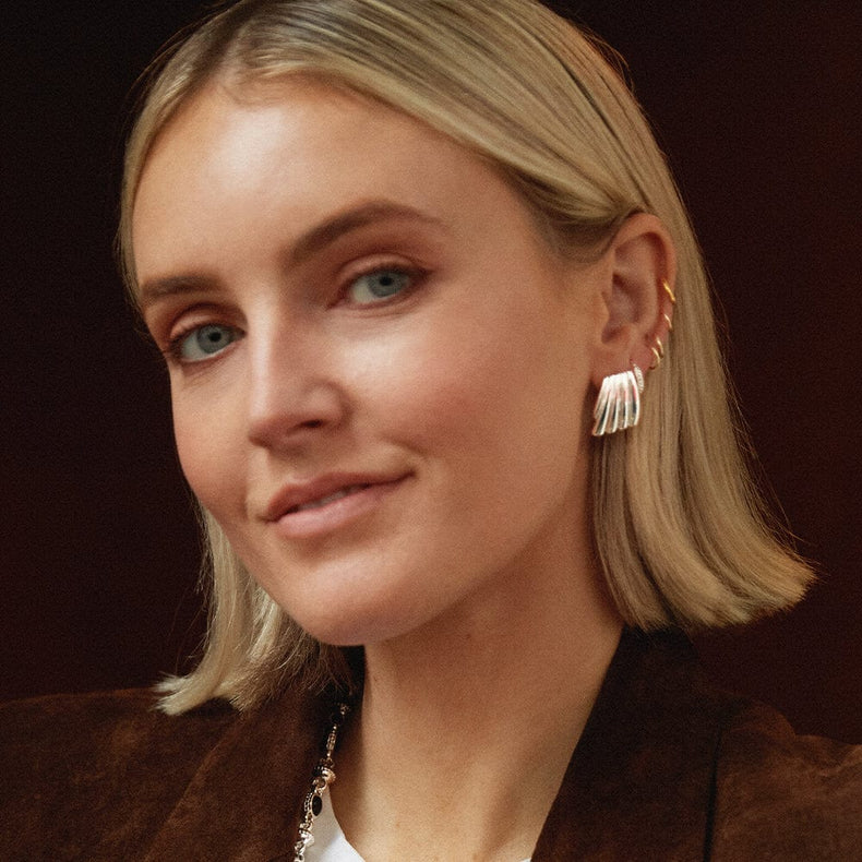 Polly Mini Wave Stud Earrings Silver Plate