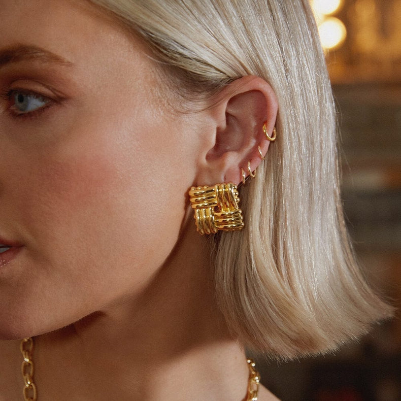 Polly Oversized Lattice Stud Earrings 18ct Gold Plate