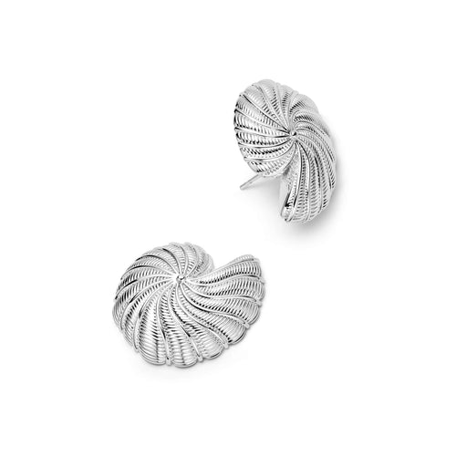 Polly Oversized Shell Stud Earrings Silver Plate
