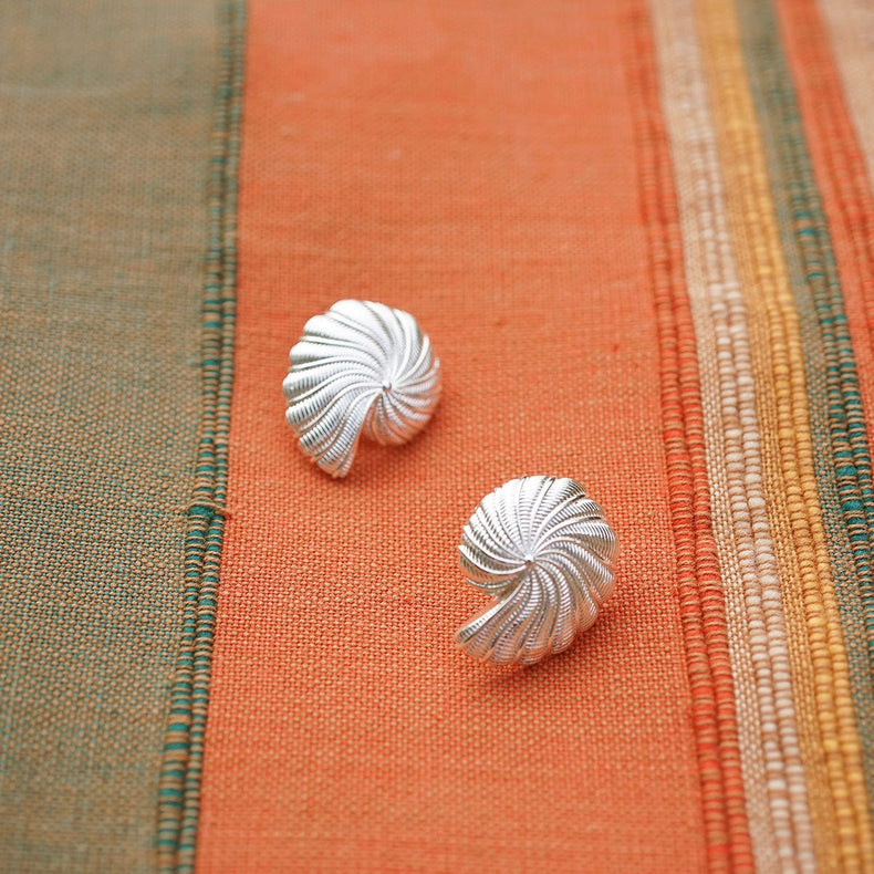 Polly Oversized Shell Stud Earrings Silver Plate