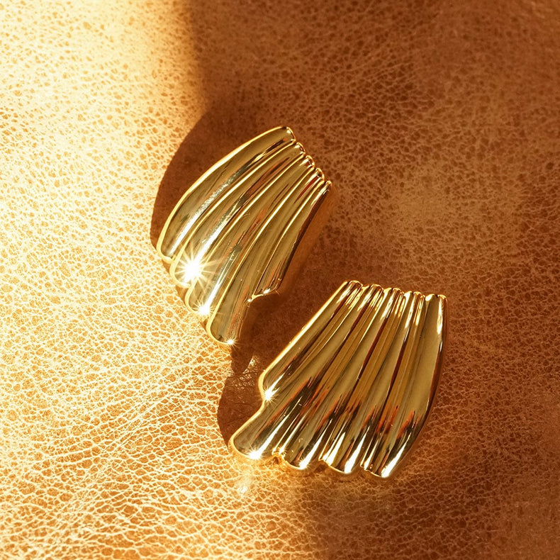 Polly Oversized Wave Stud Earrings 18ct Gold Plate