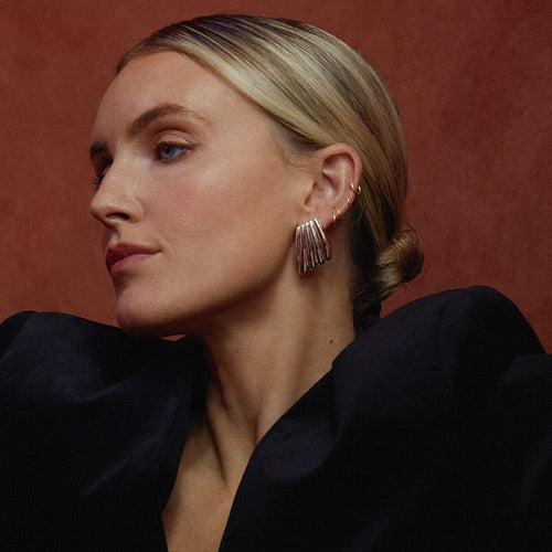 Polly Oversized Wave Stud Earrings Silver Plate