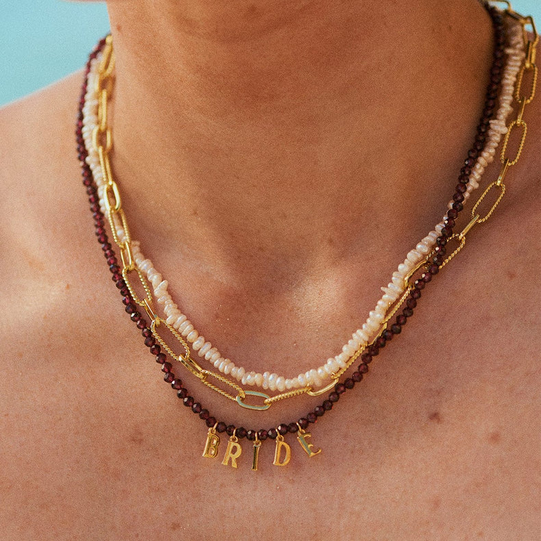 Polly Personalised Garnet Bead Necklace 18ct Gold Plate