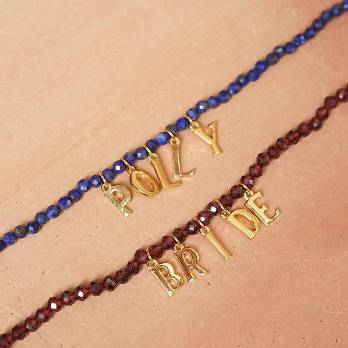 Polly Personalised Garnet Bead Necklace 18ct Gold Plate