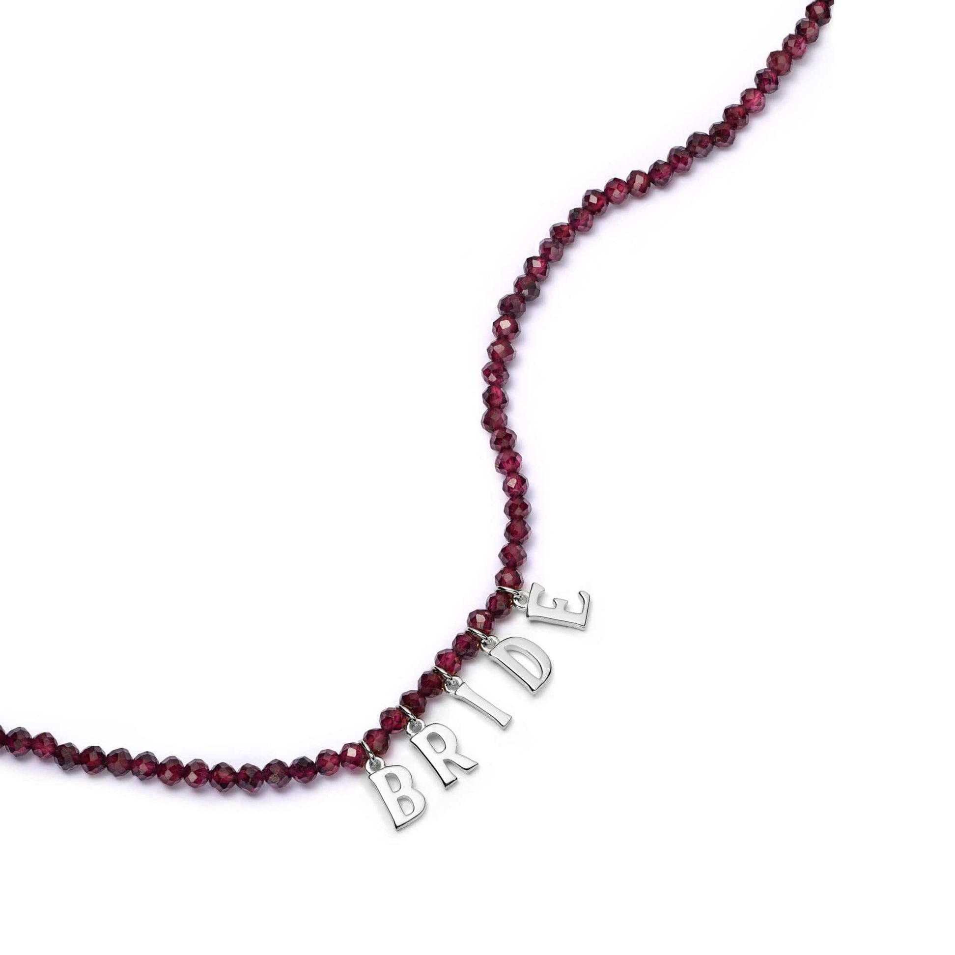 Polly Personalised Garnet Bead Necklace Sterling Silver