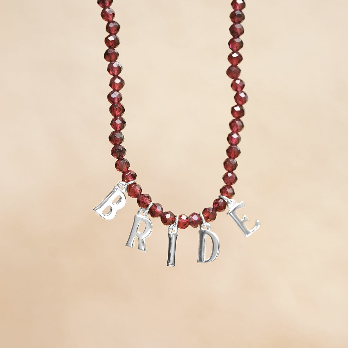 Polly Personalised Garnet Bead Necklace Sterling Silver