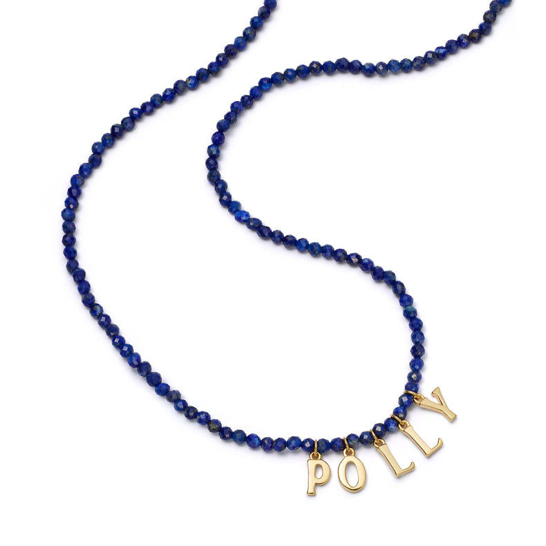 Polly Personalised Lapis Bead Necklace 18ct Gold Plate