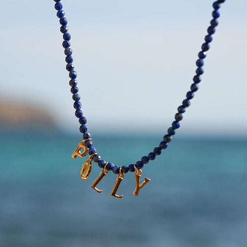 Polly Personalised Lapis Bead Necklace 18ct Gold Plate