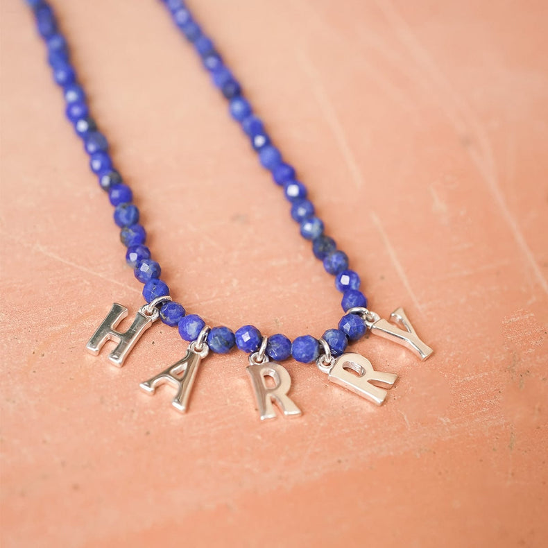 Polly Personalised Lapis Bead Necklace Sterling Silver