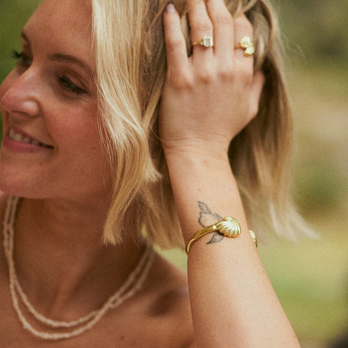 Polly Shell Cuff Bangle 18ct Gold Plate