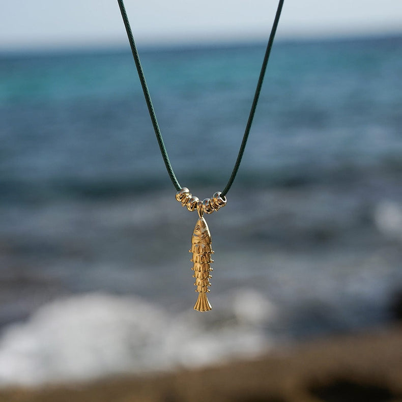 Polly Tidal Fish Cord Necklace 18ct Gold Plate